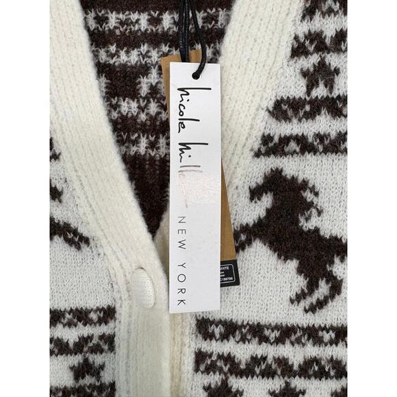 Women’s Aztec Ivory Brown Horse Print Knit Western Cardigan Sweater Sz M - Picture 5 of 12